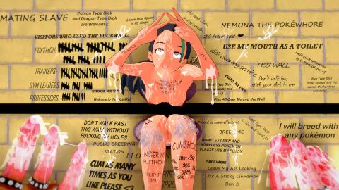1girls 3d anime anime_style body_writing bukkake cum_splatter female glory_wall goldieecchi graffiti human hypno koikatsu nemona_(pokemon) pokemon pokemon_(species) pokemon_sv public public_use tally_marks
