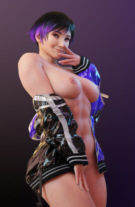 1girls 3d abs asian asian_female athletic athletic_female batesz big_breasts black_and_purple_hair breasts busty dark_hair female female_abs fit fit_female jacket large_breasts multicolored_hair namco nipples purple_hair reina_mishima short_hair tekken tekken_8 thick thick_thighs thighs tomboy toned toned_female