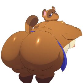2025 alpha_channel animal_crossing anthro ass big_ass big_butt blue_eyes brown_body brown_fur canid canine elotes_en_vaso english_description fur half-closed_eyes male mammal mouthless narrowed_eyes nintendo overweight overweight_anthro overweight_male raccoon_dog rear_view simple_background solo tail tanuki tom_nook_(animal_crossing) transparent_background