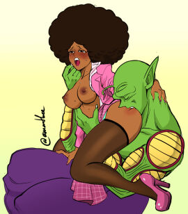 afro amartbee biting breasts dark-skinned_female dark_skin dragon_ball dragon_ball_super female janet_(dragon_ball) male piccolo sex toei_animation