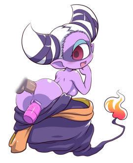 1_eye 1girls anal anal_penetration ass blush breasts cock_and_dildo_double_penetration colored_skin cyclops dildo dildo_in_pussy disembodied_penis double_penetration female flame-tipped_tail from_behind fuumin hair_horns insomni looking_back male monster_girl nollety open_mouth penis pink_eyes pointy_ears purple_skin pussy sex_toy simple_background solo_focus straight vaginal vaginal_insertion white_background white_hair yo-kai_watch youkai youkai_(youkai_watch) youkai_watch