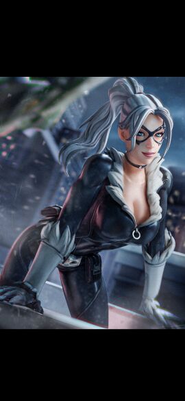 1girls 3d black_cat_(fortnite) black_cat_(marvel) bodysuit breasts eyes felicia_hardy female female_only fortnite fortnite:_battle_royale fully_clothed jokar latex latex_suit leather leather_clothing marvel marvel_comics rooftop smiling smiling_at_viewer solo spider-man_(series)