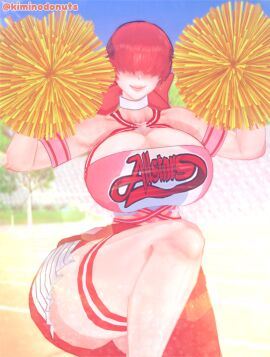 1girls 3d biceps big_breasts blush breasts cheerleader clothed costume female female_only hair_covering_eyes hairbow huge_breasts kiminodonuts king_of_fighters koikatsu leg_up lips pom_poms red_hair round_breasts shermie_(kof) skirt smiling thick_thighs thighs thin_waist tubetop white_choker