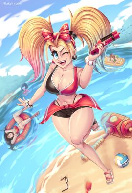 4girls afro armpits arms_behind_head batman_(series) beach big_breasts bikini black_hair blonde_hair blue_eyes breasts busty cartoon_network child_bearing_hips cleavage closed_eyes crossed_arms crossover dc dc_comics feet female female_only garnet_(steven_universe) gem_(species) harley_quinn harley_quinn_(multiversus) highres large_breasts leg_up legs long_hair looking_at_viewer multiple_females multiple_girls multiversus navel ocean one_eye_closed open_mouth riukykappa sarong scooby-doo shorts smile steven_universe swimsuit thick_thighs thighs thong_bikini twintails velma_dinkley voluptuous water wink wonder_woman wonder_woman_(series)