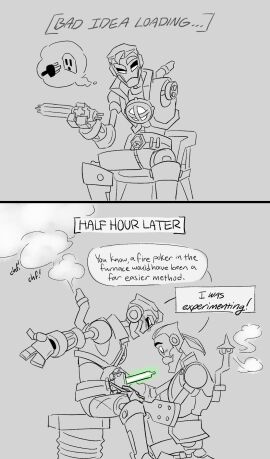 2boys captain_quincy_leeway comic_page male male_focus male_only robot robot_boy steamwhistle69 steamworld steamworld_heist unusual_anatomy unusual_genitalia wesley_hotchkiss yaoi