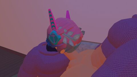 1femboy demithefemboy05 femboy male oral penis pink_hair rec_room rec_room_avatar space_visor sucking_off sucking_penis