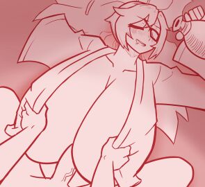 1boy 1girls alcohol alternate_breast_size animated animated_gif baiken blush breasts breasts_bigger_than_head drunk engulfing_paizuri female gif gigantic_breasts guilty_gear huge_breasts male mammary_intercourse paizuri sex sleep_molestation sleeping vkid