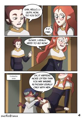 1boy 1futa 1girls 2d 2d_(artwork) alador_blight ass balls big_penis bottomless breasts clothed clothing dialogue disney embarrassed english english_text erection female futa_on_female futanari hair handjob human intersex kikimora_(the_owl_house) light-skinned_futa light-skinned_male light_skin lilith_clawthorne male mostly_clothed owotodiuwu penis speech_bubble tagme text the_owl_house