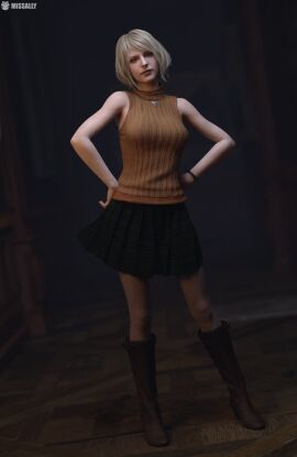 1girls 3d arms_on_waist ashley_graham ashley_graham_(ella_freya) blonde_hair blue_eyes capcom collar female full_body fully_clothed missally resident_evil resident_evil_4 solo solo_female variant variant_set