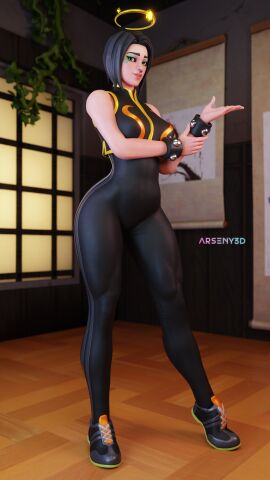 3d 3d_(artwork) ark_(fortnite) arseny3d big_ass big_butt big_thighs chun-li_(cosplay) chun-li_(fortnite) commission cosplay d'ark_(fortnite) face_makeup female fortnite fortnite:_battle_royale green_eyes green_makeup halo nose_ring posing sfw solo_female street_fighter thick_thighs thighs watermark white_female