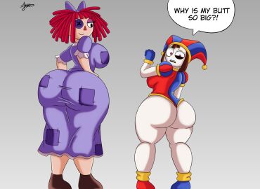 2girls ass ass_focus big_ass big_breasts big_butt breasts clown_girl dialogue fat_ass female glitch_productions juuzouthegoat multiple_females multiple_girls pomni pomni_(the_amazing_digital_circus) ragatha ragatha_(the_amazing_digital_circus) the_amazing_digital_circus