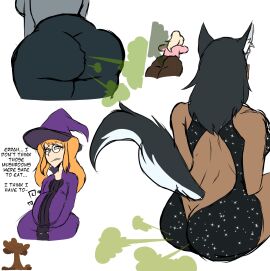 4girls animal_ears big_ass bloated_belly bubble_butt doodle dress fart fart_cloud fart_fetish farting fat_ass female mrtomato8224 rem_(mrtomato) skunk skunk_girl skunk_tail tyff witch witch_hat