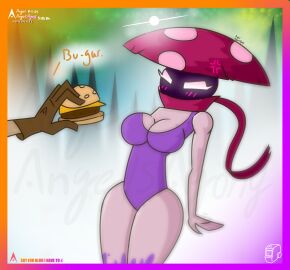 agonywelds angelsagony anger_vein angry annoyed anthro ass blush breasts burger cheese_burger cleavage female fungy glow glowing_eyes lewd mushroom night_cap_(pvz:bfn) ninja plant plant_girl plants_vs_zombies pose text thick_ass thick_thighs thighs wide_hips