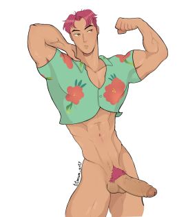 abby_(kpop_demon_hunters) abs bara kpop kpop_demon_hunters male male_focus male_only netflix penis pink_hair pink_pubic_hair saja_boys solo solo_focus solo_male sony_pictures_animation titanium_art7 vein veiny_penis yaoi