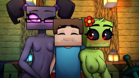1boy 1girls 2d 2girls 3d 3d_(artwork) 4_legs ass bedroom_eyes big_eyes bra breasts cleavage clothed clothing corset creeper creeper_(minecraft) creeper_girl_(hornycraft) curvy curvy_figure cute cute_expression cute_eyes cute_face digital_media endergirl endergirl_(hornycraft) enderman enderwoman feet_out_of_frame female female_anthro female_focus female_on_top gloves green_body green_clothing green_hair green_nipples green_scales green_skin heart heart-shaped_pupils heart_eyes heart_symbol hearts_around_head horny horny_expression horny_face horny_female hornycraftgame hug huge_ass huge_breasts huge_butt huge_nipples huge_thighs human male minecraft minecraft_background minecraft_mob mineral_fauna monster monster_girl multi_leg multi_limb naked naked_female no_arms no_background no_bra no_panties no_watermark on_back panties red_eyes shadik shadikbitardik