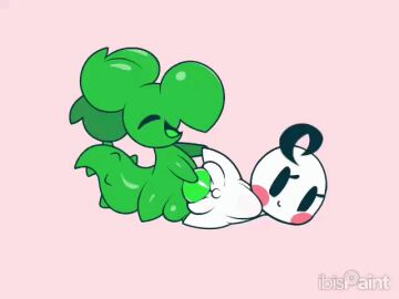1boy 1girls 2d 2d_animation animated cute fat_mons female green_body green_penis laying_on_side male mr_slow penis plump_labia pot_(vonjungle) puffy_pussy pussy white_body