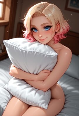 1boy 1femboy 1trap 1twink 2025 ai_generated arched_back ass bed bedroom big_ass big_butt big_hips big_thighs blindparty blindparty_oc_blossom blonde_hair blue_eyes blush bob_cut bottomless covering cute dyed_hair femboy feminine feminine_male feminization flat_chest front_view gay hips hugging hugging_pillow light_skin looking_at_viewer male male_focus male_only naked naked_male no_panties no_sex nude nude_male on_bed original original_character pillow pink_hair short_hair sitting sitting_on_bed slim slim_male slim_waist small_waist smaller_male smile solo solo_male submissive submissive_male thick thick_ass thick_butt thick_hips thick_thighs thighhighs thighs topless trap twink wavy_hair white_body white_skin yaoi