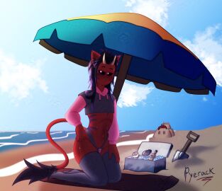 1animal 1boy alcohol arched_back ass beach_background beach_towel beach_umbrella beer belly belly_button blush blushing_at_viewer bulge cat_ears cooler crab crop_top crop_top_hoodie cropped_hoodie demon demon_boy demon_horns demon_tail detailed_background epic_games femboy flushed fortnite hair hair_highlights highlights ice lion_tail long_hair long_sleeves looking_at_viewer male meme_attire meme_clothing ocean paggi_outfit panties pink_clothing purple_clothing purple_eyes purple_hair purple_panties pyerack pyerack_(artist) red_skin sandcastle shaded shadow shield_potion sideass skull_panties sky socks solo solo_femboy solo_focus solo_male striped striped_body stripes sweat sweatdrop sweating sweaty thick_ass thick_thighs thigh_highs thighhighs thighs thong towel twink umbrella water