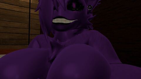 anthro ass big_ass big_breasts breasts breasts_pressed_against_floor chubby chubby_female female gengar looking_at_viewer nintendo not_furry pokemon pokemon_(species) vrchat vrchat_avatar vrchat_model