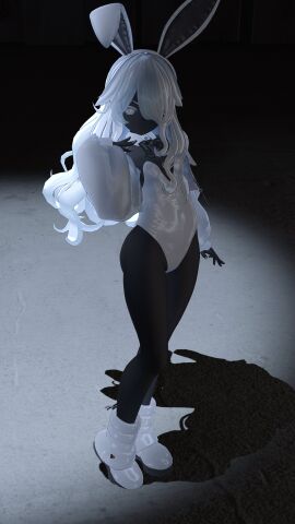 bunny_ears bunny_girl bunnysuit dark-skinned_female dark_skin female hi_res ibune_vrc looking_at_viewer original outside white_eyelashes white_hair