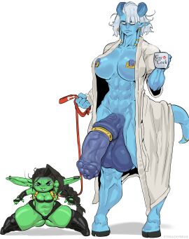 1futa 1girls abs animal_genitalia_on_humanoid balls bangs black_hair breasts clothed clothing draenei duo erection female futanari goblin_female horsecock horsecock_futa horsecock_on_humanoid huge_balls huge_breasts huge_cock humanoid intersex large_breasts long_hair long_nails mostly_nude muscular muscular_futa penis purple_nipples purple_penis shortstack size_difference standing streachybear thighhighs tisho_(streachybear) world_of_warcraft