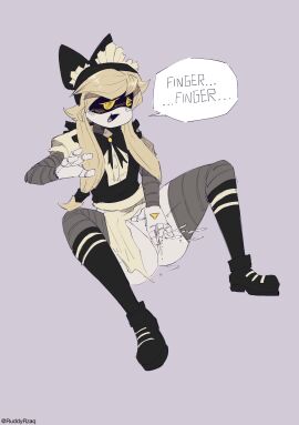 1girls black_legwear blonde_hair blush bow bowtie cyn_(murder_drones) female female_masturbation female_only fingering hairbow legwear long_hair maid maid_headdress maid_uniform masturbation murder_drones partially_clothed pussy pussy_juice robot robot_girl robot_humanoid ruddyrzaq screen screen_face solo solo_female spread_legs stockings twintails white_body yellow_eyes