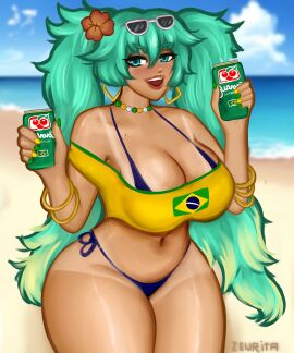 1girls beach big_breasts big_thighs bikini brazil brazilian brazilian_female brazilian_miku breasts female female_only hatsune_miku latin_american_hatsune_miku_(meme) smiling smiling_at_viewer tan_body tan_lines tanned tanned_skin underwear vocaloid zeurita