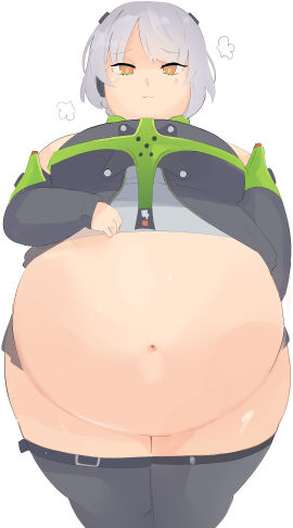 1girls anby_demara bbw belly belly_button big_belly breasts chubby chubby_female cunning_hares exposed_fat_belly fat fat_female female female_focus female_only hoyoverse light-skinned_female light_skin mihoyo mihoyo_technology_(shanghai)_co._ltd. napolitane obese obese_female overweight overweight_female solo solo_female solo_focus standing white-haired_female white_background white_hair zenless_zone_zero