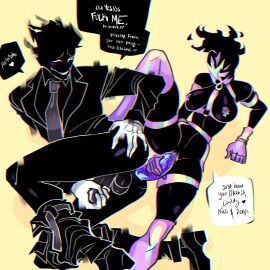 anal anal_sex anus areola ass ass_grab balls bdsm_gear belt black_body blush bootyatomic bottomless bottomless_male bottomwear bottomwear_down breasts butt_grab clothed clothing coat dialogue dildo dominant dominant_female double_dildo double_dildo_straight_couple dr_matter dress_shirt duo erection feeldoe female female_penetrating female_penetrating_male footwear genitals gloves hand_on_ass hand_on_butt handjob handwear harness heart_symbol hi_res humanoid iri_(bootyatomic) looking_pleasured male male/female male_penetrated moan necktie object_in_ass pants pants_down partially_clothed pegging penetration penile penis pussy sex sex_toy sex_toy_in_ass sex_toy_insertion sex_toy_penetration shirt shoes simple_background speech_bubble submissive submissive_male suit teeth text topwear toying_partner vaginal_penetration yellow_background