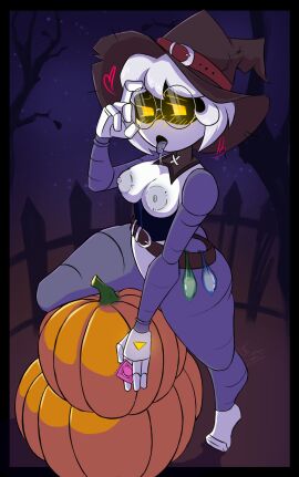 1girls 2d breasts chubby female female_only filled_condom glitch_productions humanoid kayl looking_at_viewer murder_drones nerdy_female nipples robot robot_girl robot_humanoid screen_face solo v_(murder_drones) v_worker_drone white_body worker_drone