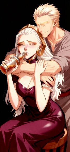 ai_generated big_breasts cute domination drinking liliana_vess magic_the_gathering purple_dress white_hair
