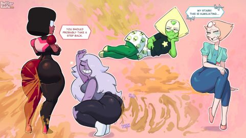 4girls amethyst_(steven_universe) ass big_ass bubble_butt butterknife742 cartoon_network fart fart_cloud fart_fetish farting farting_while_twerking female garnet_(steven_universe) gem_(species) gem_fusion huge_ass no_pants pearl_(steven_universe) peridot_(steven_universe) solo steven_universe twerk twerking twerking_with_arm_raised