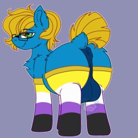 alleymutt anus ass balls bedroom_eyes belly big_ass big_balls big_butt blonde_hair blonde_mane blue_body blue_fur chest_tuft clothed clothing digital_media_(artwork) earth_pony equid equine eyewear feral footwear fur genitals glasses green_eyes hair hasbro horse huckleberry_meringue legwear lgbt_pride looking_at_viewer male mammal mane my_little_pony narrowed_eyes nonbinary_pride_colors overweight overweight_feral overweight_male partially_clothed partially_clothed_feral partially_clothed_male pony pride_color_clothing pride_colors puffy_anus raised_tail rectangular_glasses seductive short_tail simple_background smile smiling_at_viewer socks solo tail thick_thighs thigh_highs tuft watermark wide_hips yellow_tail