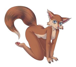 absurd_res all_fours anthro areola ass biped blue_eyes breasts brown_body brown_fur cheek_tuft claws collarbone countershade_face countershade_neck countershade_torso countershading dipstick_tail dota ears_up eyelashes facial_tuft female female_anthro fingers fur hi_res hoodwink_(dota) inner_ear_fluff makeup mammal markings mokrysha nipples nude nude_anthro nude_female pawpads paws pink_nose rodent running_makeup sciurid solo squirrel tail tail_markings tan_body tan_fur thighs_crossed thin_tail tree_squirrel tuft