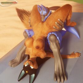 1:1 3d_(artwork) absurd_res anthro anubis_(furromantic) anubis_(pal) blender_(artwork) blender_cycles breasts canid canine crossover cunnilingus digital_media_(artwork) duo female female/female fluffy generation_4_pokemon genitals hi_res leg_grab licking looking_up lucario mammal marianokun nintendo nipples open_mouth oral pal_(species) palworld pocketpair pokemon pokemon_(species) sex smile thigh_grab tongue vaginal_penetration vulva