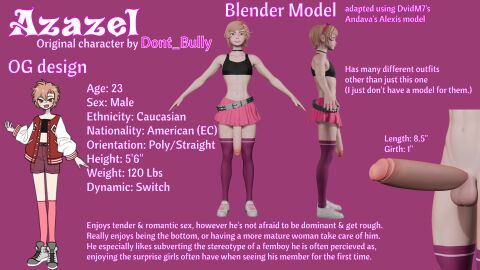 1boy 3d 3d_model a-pose azazel_(dont_bully) blender blender_(artwork) blender_(software) blonde_hair bow character_name character_profile dont_bully_(artist) femboy huge_cock hung_femboy information information_sheet large_penis light-skinned_male light_skin male male_only measurements measuring_penis original original_character penis penis_size picrew pink_bow pink_clothing pink_skirt skirt stats stockings strawberry_blonde_hair text thighhighs two-tone_hairband uncensored
