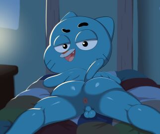 1boy anthro anus ass balls blue_body blue_fur cartoon_network cat cub fat_ass feline gay gumball_watterson inkbunny jerseydevil legs_apart looking_at_viewer looking_back male male_cub male_only presenting_hindquarters solo solo_focus solo_male spread_legs tawog the_amazing_world_of_gumball yaoi young younger_male