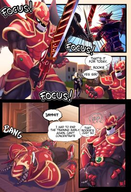 2boys clothing comic gay helmet inner_aurora kaiser_(maplestory) male male/male male_focus male_only maplestory muscular muscular_male precum precum_drip precum_through_clothing solo_male tight_clothing wholesome