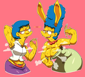 lilmoonie luann_van_houten marge_simpson rabbit_ears sweaty_body tagme the_simpsons