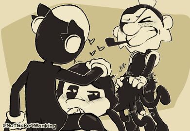 6_legs anal anal_sex barley_(bendy_and_the_ink_machine) belly_bulge bendy_and_the_ink_machine buttsex charley_(bendy_and_the_ink_machine) cum edgar_(bendy_and_the_ink_machine) gay gay_sex intercourse interspecies_sex male multi_leg multi_limb notsafeforwanking nude oral oral_sex penis sex spider spitroast stomach_bulge the_butcher_gang threesome thrusting