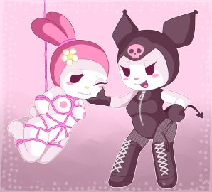 2girls anthro bondage bondage_gear bondage_outfit boots bunny_ears clothed_female_nude_female cute duo fake_animal_ears fake_bunny_ears female femdom femsub fishnets furry gloves happy_dom happy_sub harness hat holding_head holding_riding_crop holding_whip kuromi laced_boots leotard lezdom looking_at_another looking_pleasured mascara metapuns my_melody onegai_my_melody riding_crop rope rope_bondage rope_bunny rope_harness sanrio victorious_villain victorious_villainess villainess villainess_dom villainess_dominating_heroine villainess_on_heroine whip yuri zipper_pull_tab