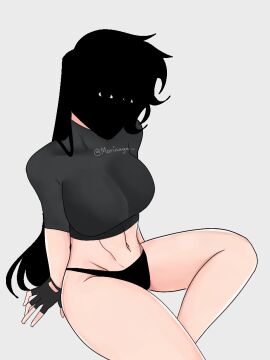 big_breasts black_hair breasts crop_top female fingerless_gloves looking_at_viewer morii_(morinagart) morinagart panties sitting void