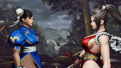 2girls 3d 3d_animation akiman_pose animated athletic_female big_ass big_breasts black_hair bouncing_breasts breast_contest breast_press breast_to_breast breasts breasts_to_breasts brown_hair chest_bump chinese_clothes chun-li cropped_jacket crossover double_bun eye_contact fat_breasts fatal_fury fatal_fury:_city_of_the_wolves female female/female female_only fit_female game_screenshot hair_bun hair_ribbon human human_female jiggle king_of_fighters large_breasts light-skinned_female long_hair looking_at_another mai_shiranui mature_female midriff milf multiple_girls official_art outdoors ponytail ribbon rivalry slim_waist street_fighter sumo_wrestler symmetrical_docking tagme thick_ass thick_thighs upper_body video