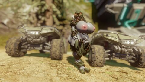 3d alien ass big_ass big_breasts breasts female glowing_eyes halo_(series) halo_reach interspecies nipples no_artist no_artist_signature no_source posing sangheili solo thick_thighs vrchat wide_hips