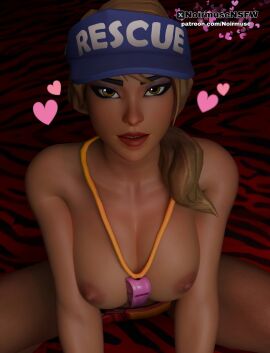 amber_eyes big_breasts blonde_hair breasts female fortnite fortnite:_battle_royale noirmusensfw nude nude_female ponytail seductive seductive_look sun_strider