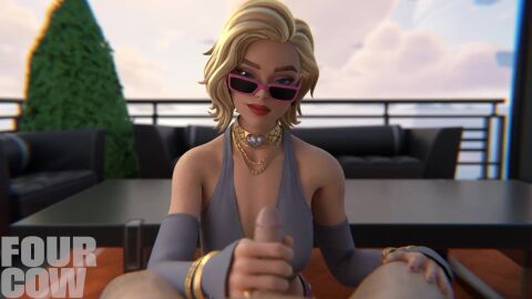 1boy 1girls 3d 3d_animation animated animation blonde_female blonde_hair breasts cat_holloway_(fortnite) daytime fortnite fortnite:_battle_royale four_cow handjob looking_at_viewer loop looping_animation necklace no_sound pov seductive straight sunglasses tagme video white_skin