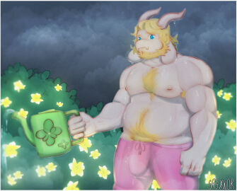 asgore_dreemurr bulge chubby deltarune fat hairy_male male male_only sasxwor solo sweat undertale