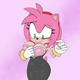amy_rose amy_the_bat big_breasts blush bodysuit breasts cameltoe female furry jpeg mindgasm_7th nervous nervous_smile pussy rouge_the_bat_(cosplay) sega smile sonic_(series) sweat