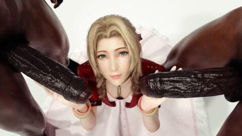 1girls 2boys 3d aerith_gainsborough big_penis blender clothed clothed_female_nude_male cock completely_nude dark-skinned_male dark_skin female final_fantasy final_fantasy_vii final_fantasy_vii_remake green_eyes hand_on_penis huge_cock interracial light-skinned_female light_skin looking_at_viewer male male/female mmf_threesome nude nude_male pale-skinned_female pale_skin penis roriori self_upload simple_background square_enix threesome trio