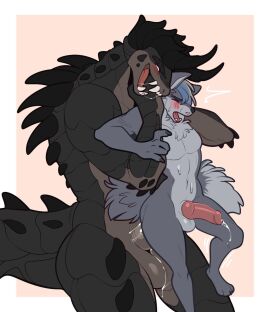 2boys anal anal_sex animal_genitalia animal_penis anthro anthro_on_anthro anthro_penetrated anthro_penetrating anthro_penetrating_anthro ass blush bodily_fluids canid canine canine_genitalia canine_penis canis closed_eyes cum cum_in_ass cum_inside deathclaw duo fallout fur gay genital_fluids genitals grey_body grey_fur head_lock horn knot male male/male male_only male_penetrated male_penetrating male_penetrating_male mammal microsoft penetration penile penile_penetration penis penis_in_ass reptile saliva saliva_string scalie sex sharp_teeth spikes tail teeth thick_tail wolf xstupid_furryx